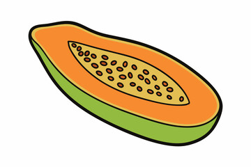 Papaya Slice Line Art Vector on White Background
