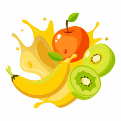 Realistic Fruit Juice Splashes Icon Set