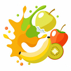 Realistic Fruit Juice Splashes Icon Set