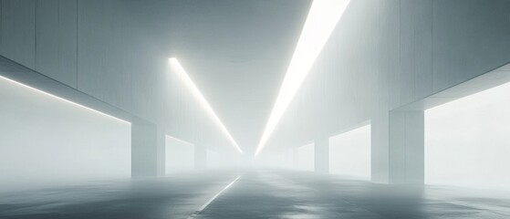 A long, empty, and dark tunnel with a foggy atmosphere