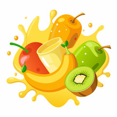Realistic Fruit Juice Splashes Icon Set