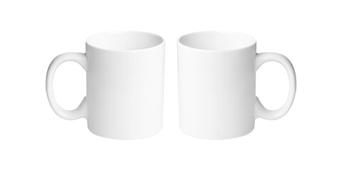 set of white cups for tea or coffee on isolated white background close up