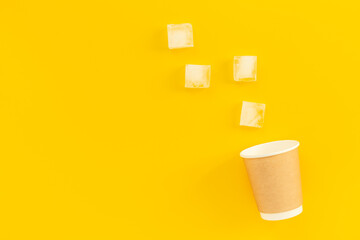 Recyclable coffee paper cup with ice. Cold drink concept