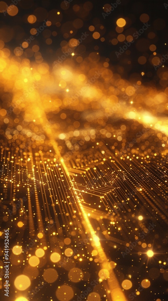 Poster glittering abstract golden bokeh lights background with a festive and dynamic atmosphere perfect for