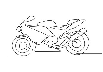 Sport Motorcycle Minimalist Line Drawing. Single line art of a modern motorbike for transportation themes.