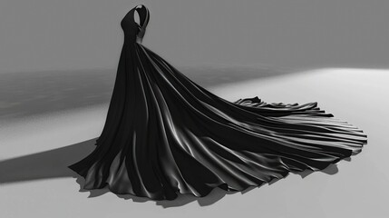 A black dress with a flowing skirt and a simple, sleeveless bodice.