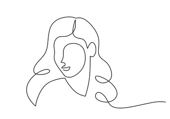 Abstract female face rendered in one continuous line minimalist style on white