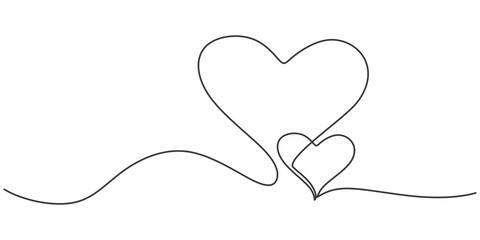 Minimalist Drawing of Two Hearts - Valentine’s Day Couple Concept in Line Art.