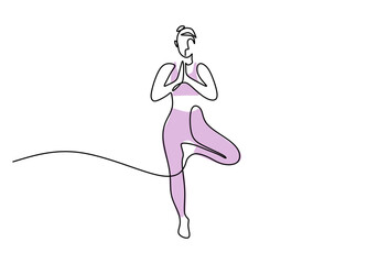One line drawing of a yoga pose, meditation and fitness art.