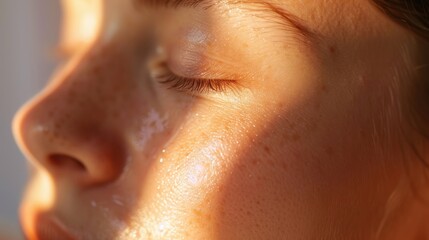 Young woman is basking in the sun with her eyes closed