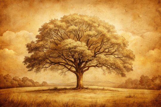 Tree of Memories: Sepia-toned tree sketch with a nostalgic and sentimental feel, capturing the passage of time.