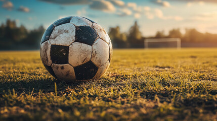 Soccer Ball on Field at Sunset