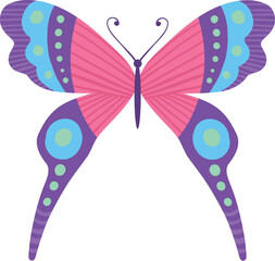 Cute butterfly. Decorative spring butterfly colorful wings. Monarch, moth and dragonfly. Tropical beautiful floral insect flat vector icon. Spring monarch and butterfly, insect animal illustration