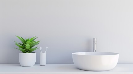 Fototapeta premium A white bathroom with a large bathtub and a potted plant