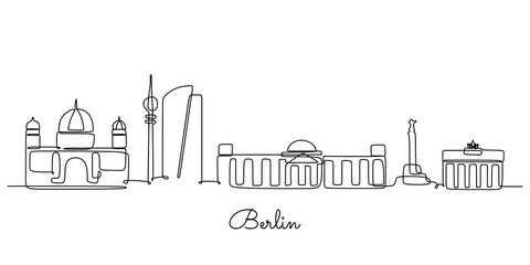 One continuous line drawing of Berlin skyline vector illustration. Modern city in Europe in simple