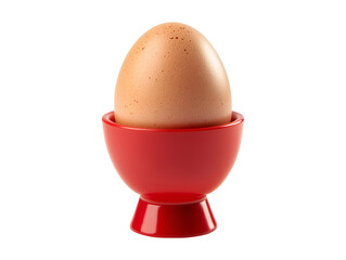 Red egg cup with egg isolated on transparent or white background