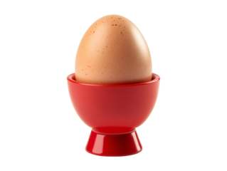 Red egg cup with egg isolated on transparent or white background