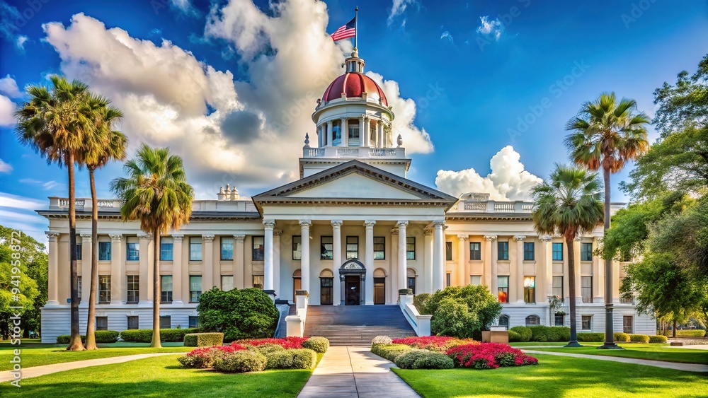 Wall mural historic neoclassical-style government building in tallahassee, florida, with imposing columns, maje