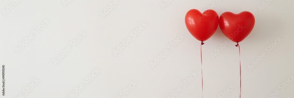Aufkleber Heart-shaped Balloons Against a Plain White Background Minimalist Design Emphasizing Simplicity and Joy with Ample Copy Space