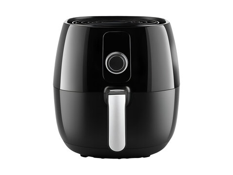 Black air fryer isolated on transparent or white background
