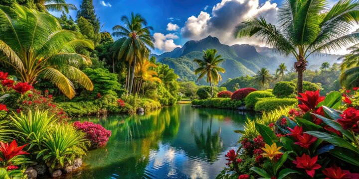 Tropical Paradise Getaway: Lush, vibrant, exotic, botanical, colorful