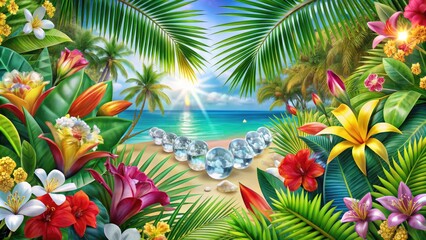 Tropical Paradise: Vibrant diamonds adorned with palm leaves, exotic florals, and tropical hues, evoking the lush beauty of a tropical island.