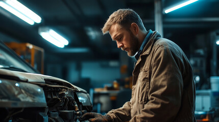 Mechanic Working on Car
