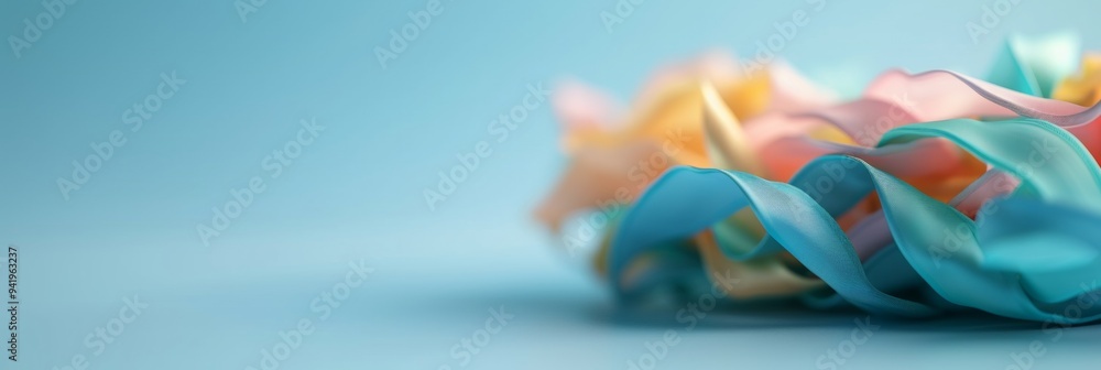 Poster elegant pastel ribbons intertwined on light background - fluid design with ample copy space, daytime