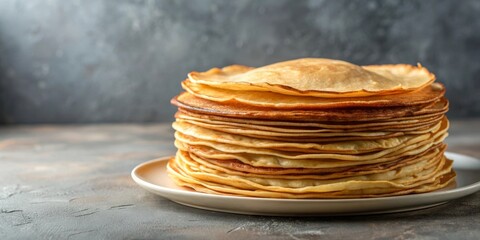 A stack of thin pancakes with a piece of butter on top