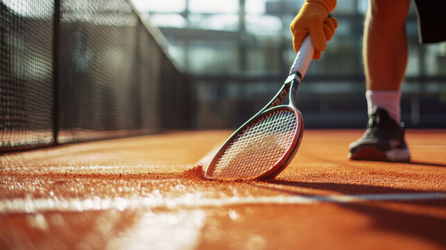 Tennis Player Sweeping the Court with a Racket