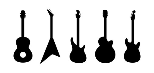 Set of electric guitar silhouette on white background