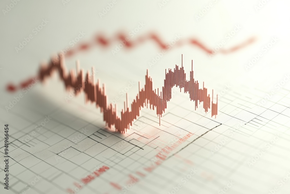 Poster abstract heart shape formed by financial index graph symbolizing market fluctuations – minimalistic 