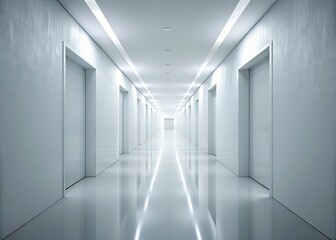 Unending White Corridor: Mysterious, Minimal, Eerie, Isolated, Surreal