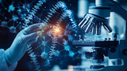 Microscope and DNA for Research in Medical Laboratory