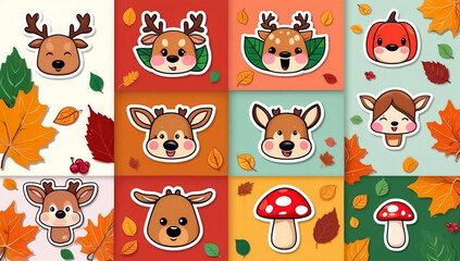 Obraz premium sticker set, different cute funny deer