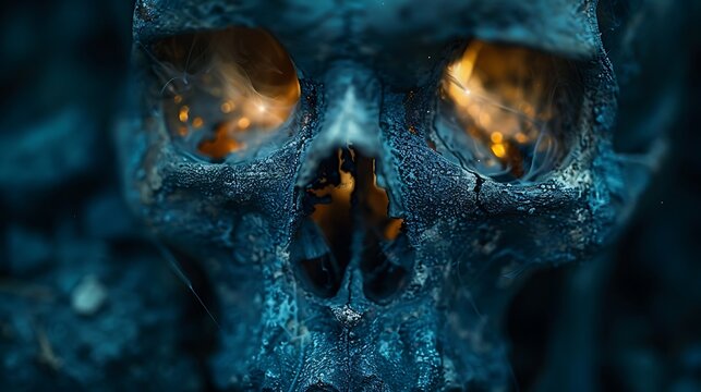 A close-up of a Haunted Skull glowing eerily in a dark corner 