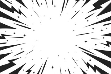 Black comic style lightning explosion background. Radial speed lines backdrop © DesignToonsy