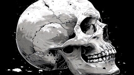 A minimalist skull design on a solid black background with subtle spooky details 