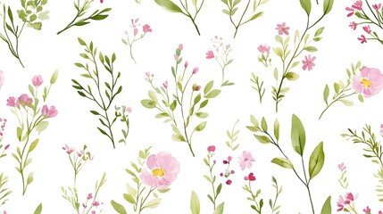 Obraz premium Watercolor wildflower clipart pattern, seamless pattern on a white background perfect for wallpaper, paper print, textile design, wedding invitations, cards, packaging, and greeting cards.