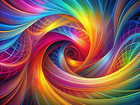 Intricate swirling curves of interconnected vector lines weave together in vibrant colors, creating an abstract, dynamic, and mesmerizing visual pattern with depth and visual interest.