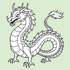 Hand-Drawn Dragon Coloring Page Outline Illustration