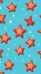 Red Stars on Blue Background, Abstract Image, Texture, Pattern, Wallpaper, Cover and Screen of Smartphone, Cell Phone, Computer, Laptop, 9:16 and 16:9 Format