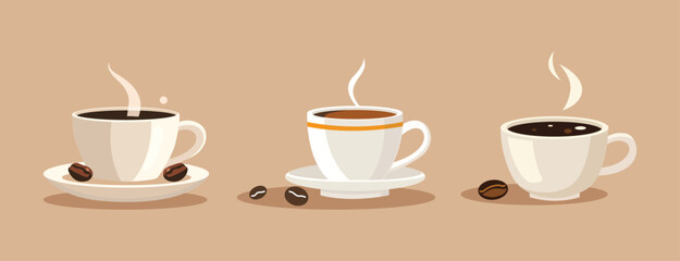 Set of vector illustration of a coffee cup on white background