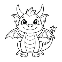 Hand-Drawn Dragon Coloring Page Outline Illustration