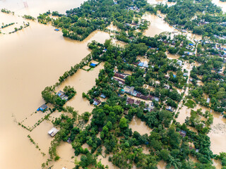 Aerial view of flood affected villages in Eastern Bangladesh. Flood in Eastern Bangladesh....
