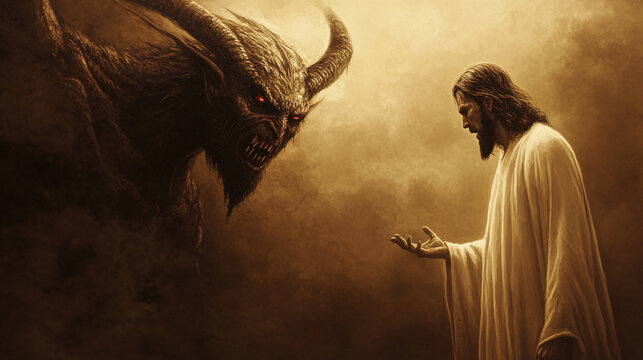 jesus stands before devil 