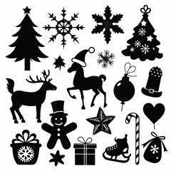 Christmas Clipart Set Silhouette Black Vector