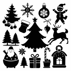 Christmas Clipart Set Silhouette Black Vector