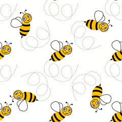 Honey bee cartoon pattern seamless. Vector cute cartoon bee seamless pattern background eps10