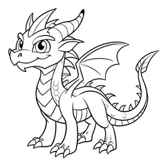 Hand-Drawn Dragon Coloring Page Outline Illustration
